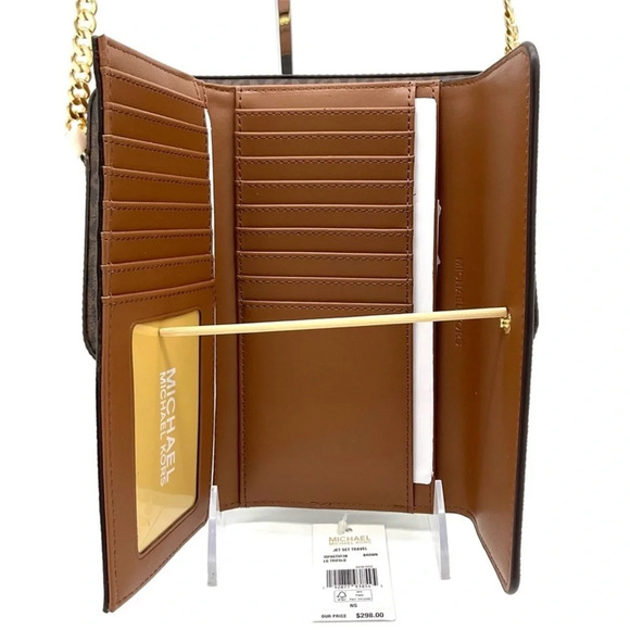 Michael Kors Large EW Crossbody Bag & Large Trifold Wallet Brown/ Gold - Picture 10 of 13